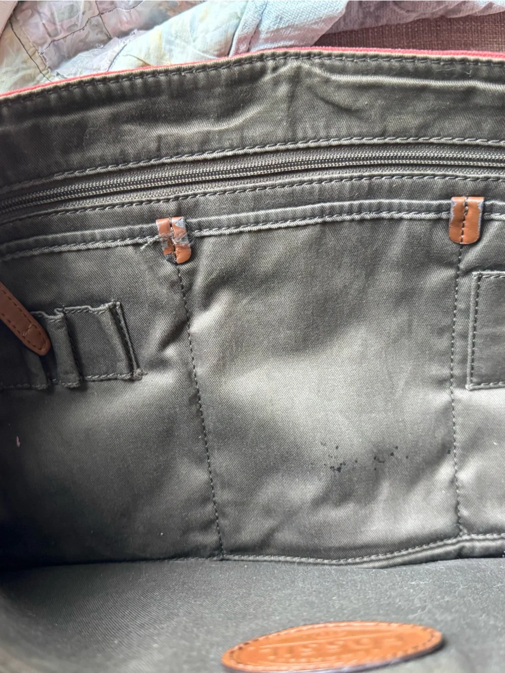 Fossil Canvas Messenger Bag with Brown leather Trim